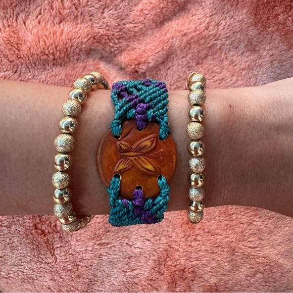 Boho Handmade Macrame Butterfly Bracelet Blue Purple Woven Friendship - Picture 1 of 9